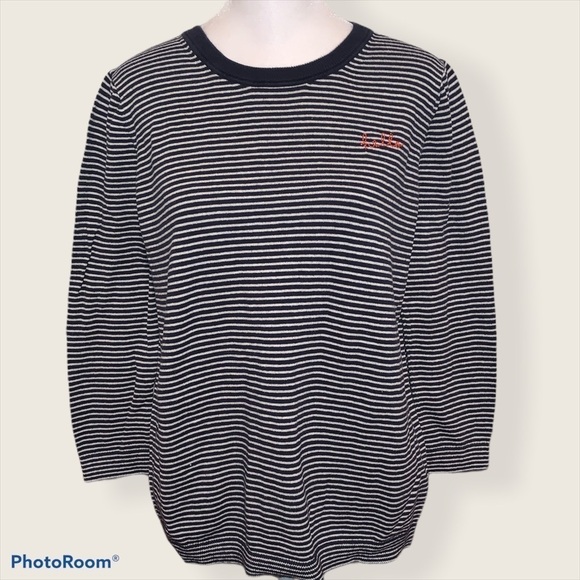Gap Navy Blue & White Striped Embroidered Hello Sweater Size M - Picture 1 of 6